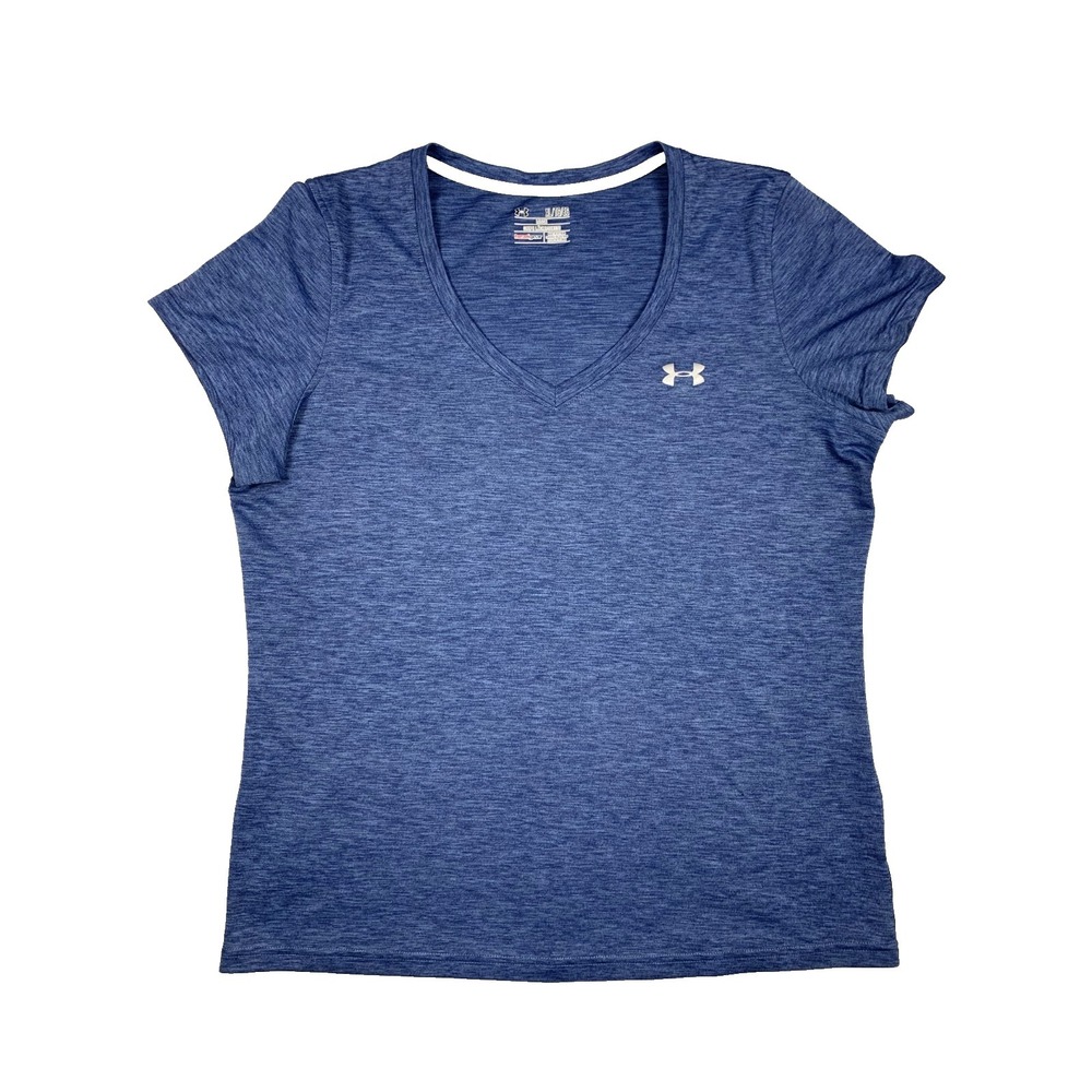 Under Armour T‎ Shirt Womens XL Blue HeatGear Athletic Running Workout Gym Top